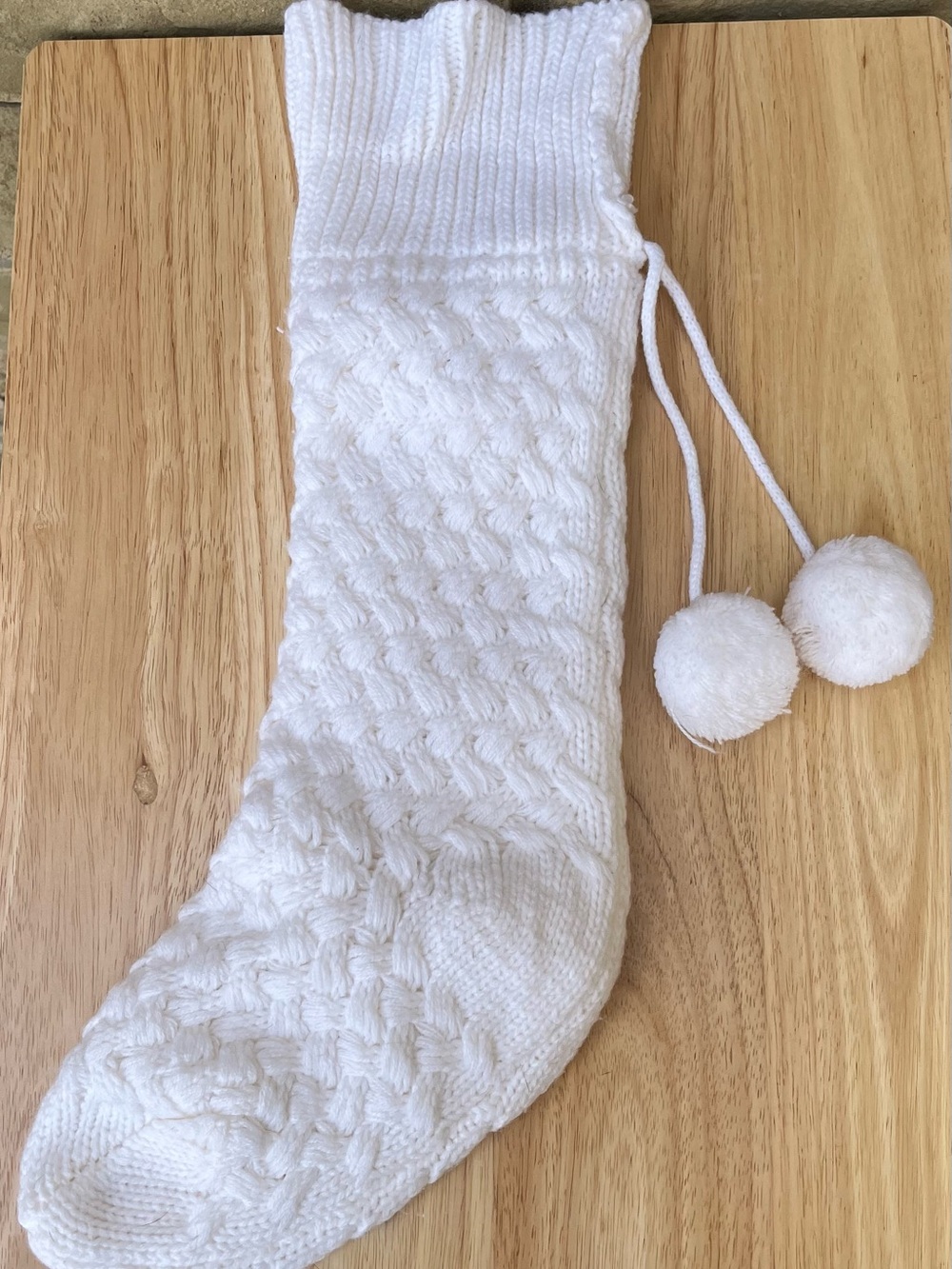 Cozy White Cable Knit Pom Pom Christmas Stocking